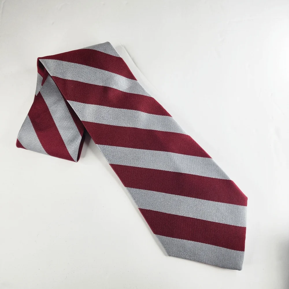 RALPH LAUREN Red & Gray Silk Tie.